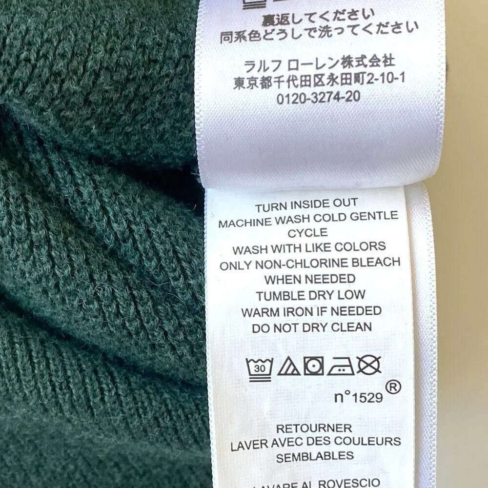 Polo Ralph Lauren XXL Green Pima Cotton 1/4 Zip Sweater